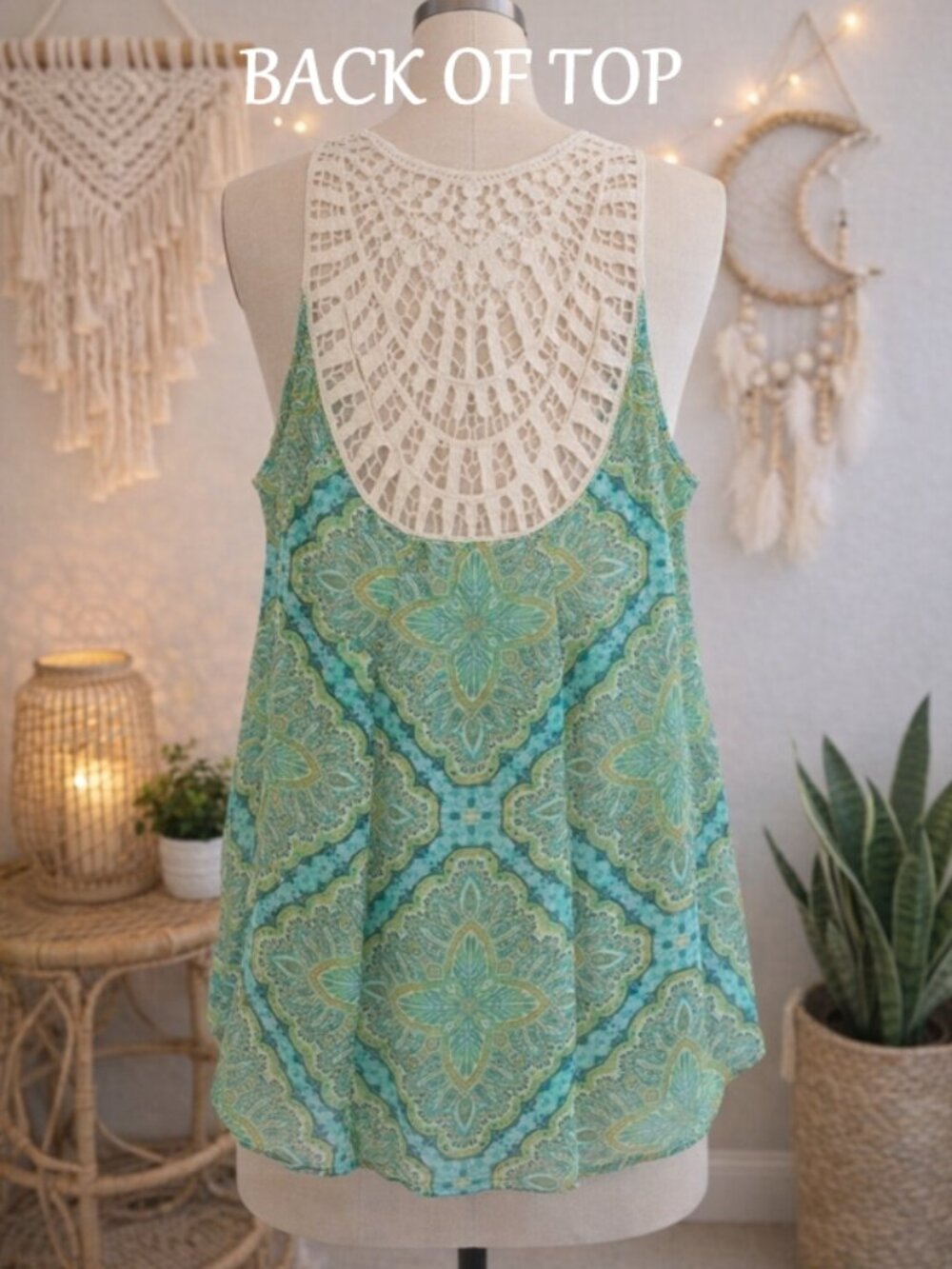 Maurices Sleeveless Semi-Sheer Top XL Boho Lace Panel Back Festival Retro Hippie